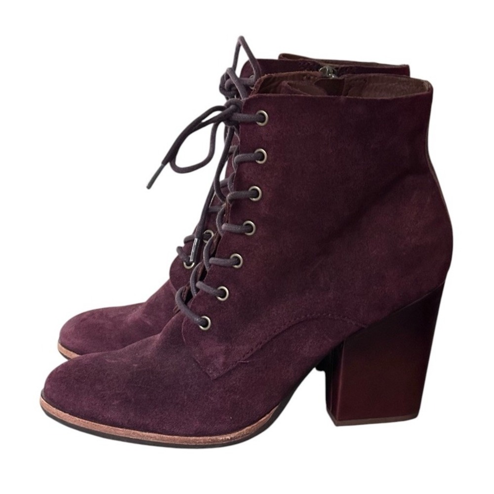 Kork Ease ELFA Burgundy Wine Suede Block Heel Lace Up Ankle Boots Size 8 .5 M